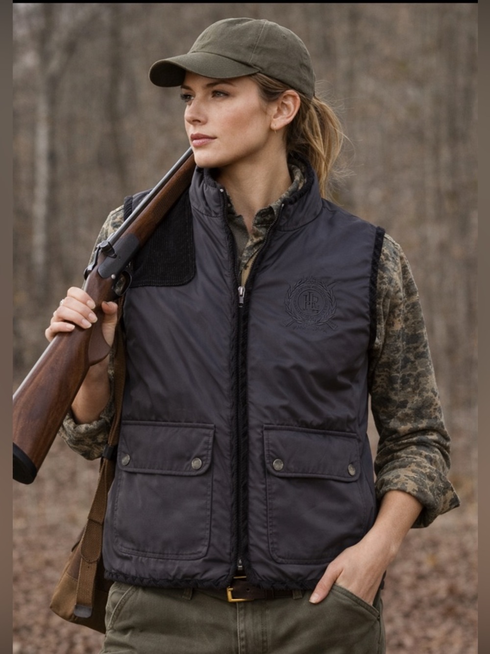LAUREN Ralph Lauren XL Reversible Black Silver Quilted Hunting Vest Exc Cond - Picture 1 of 9